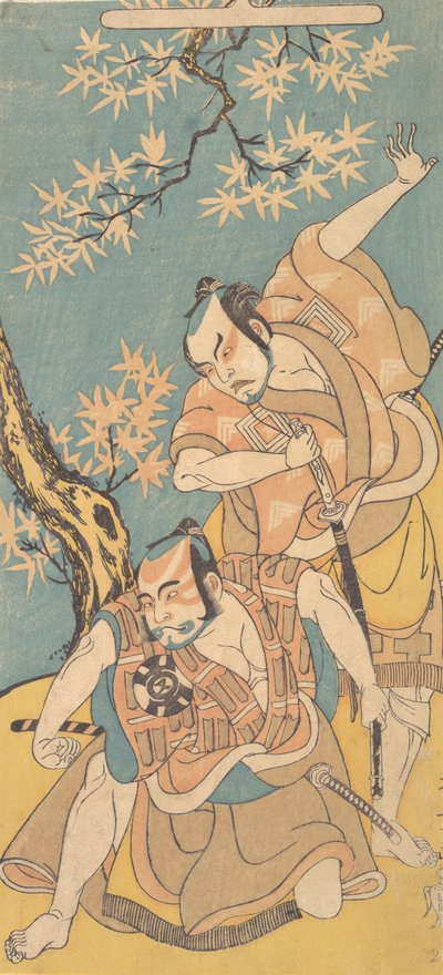 Escena del drama Otokoyama Yunzei Kurabe, 12º mes, 1768 de Shunsho