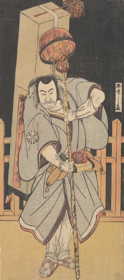 El primer Nakamura Nakazo como Rokuju-rokubu de pie por la noche, 1780 de Shunsho