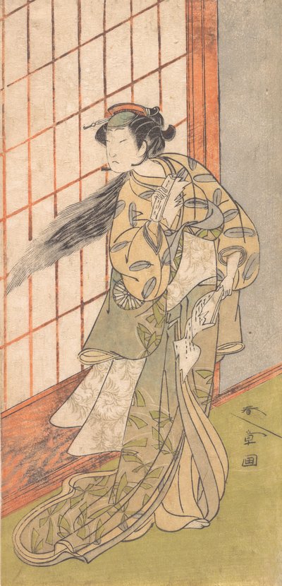 El Primer Nakamura Tomijuro como una Mujer Enojada de Pie en una Habitación de Shunsho