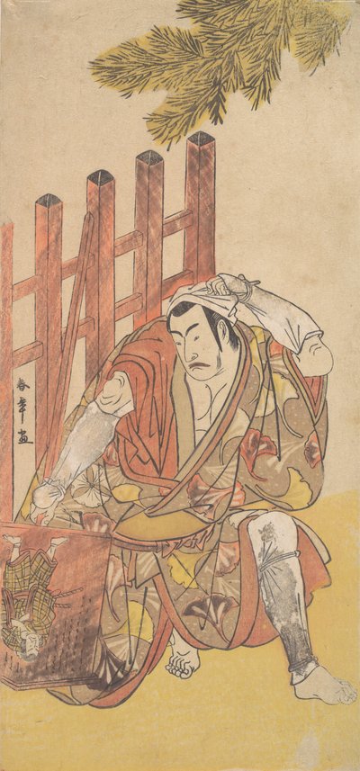 El cuarto Matsumoto Koshiro como un forajido mirando un Ninsogaki de madera, ca. 1779-83 de Shunsho
