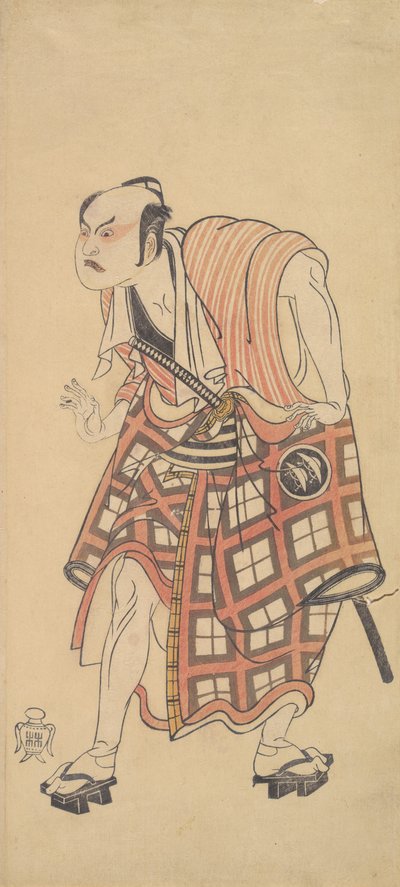 El segundo Nakajima Mihoemon como un hombre de pie con la cabeza inclinada hacia adelante, 1768 o 1769 de Shunsho