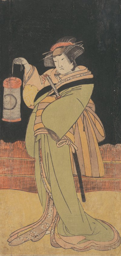 El segundo Yamashita Kinsaku como una mujer de pie por la noche, ca. 1779 de Shunsho