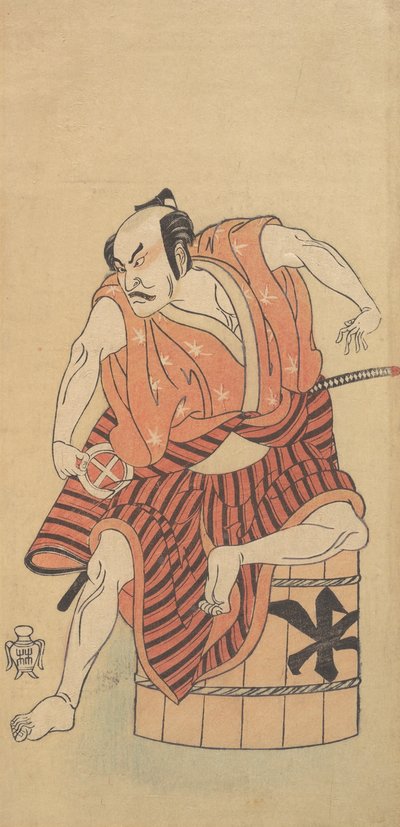 El tercer Otani Hiroemon como un Otokodate sentado sobre una tina invertida, 1768 o 1769 de Shunsho