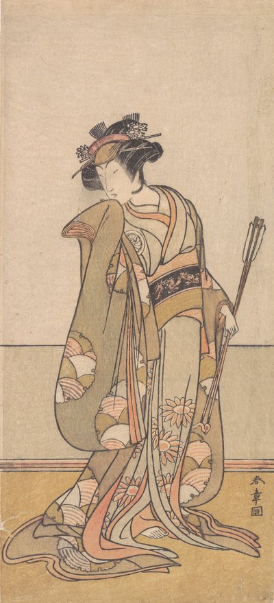 El tercer Segawa Kikunojo como una mujer caminando hacia la derecha, 1774 o 1775 de Shunsho
