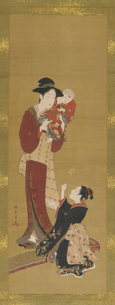 Mujer, un bebé y una niña de Shunsho