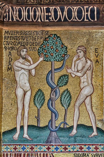 La Capilla Palatina (Basílica), ciclo de mosaicos sobre el Antiguo Testamento, ciclo de la Creación: "El pecado original", siglo XII de Sicilian School