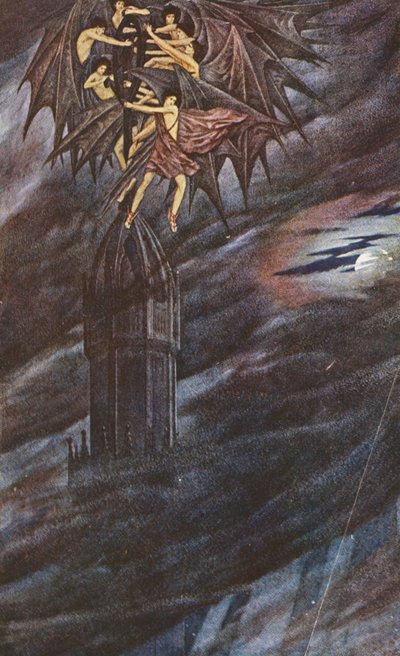 La Leyenda Dorada: Lucifer y sus ángeles (litografía en color) de Sidney Meteyard