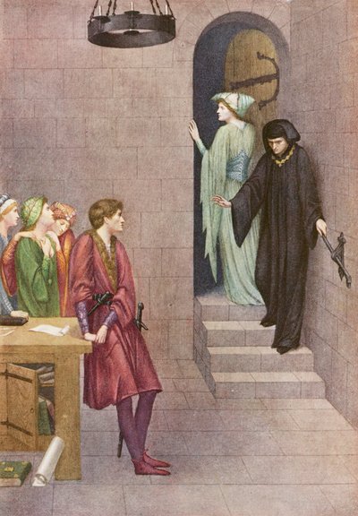 La Leyenda Dorada: El príncipe Enrique, Elsie y Lucifer (litografía en color) de Sidney Meteyard