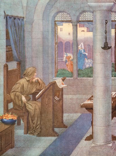 La Leyenda Dorada: El Scriptorium (litografía en color) de Sidney Meteyard