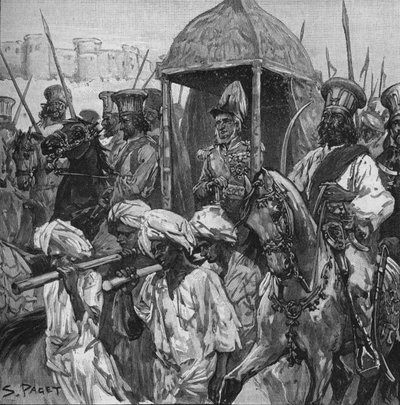 Napier, en uniforme completo, fue llevado a Hyderabad en un magnífico palanquín, 1902 de Sidney Paget