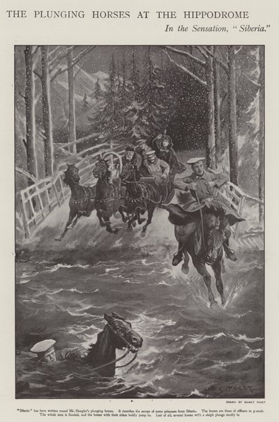 Caballos sumergidos en Siberia, una actuación en el Hipódromo de Londres de Sidney Paget
