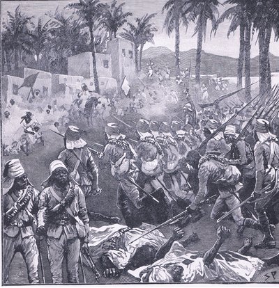 Asalto de Firket, ilustración de la Historia de Inglaterra de Cassell, 1900s de Sidney Paget