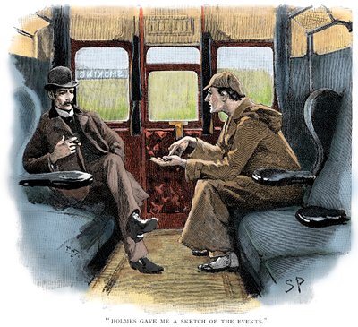 La aventura de Silver Blaze, Holmes y Watson en el tren de Sidney Paget