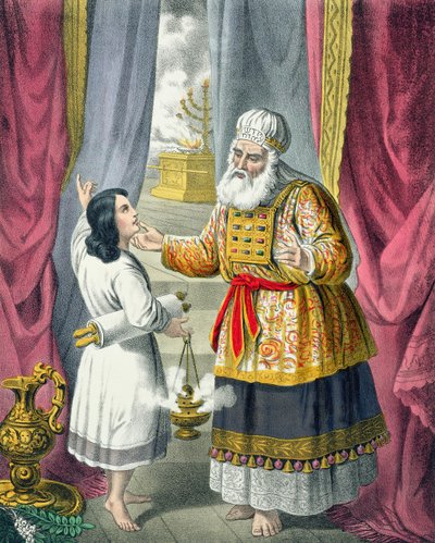 Eli cuestionando a Samuel sobre la visión, de una biblia impresa por Edward Gover de Siegfried Detler Bendixen