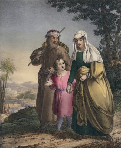Jesús regresando con sus padres a Nazaret (grabado coloreado) de Siegfried Detler Bendixen