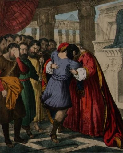 El perdón de José a sus hermanos, de una biblia impresa por Edward Gover de Siegfried Detler Bendixen