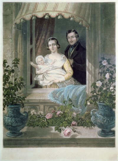 La reina Victoria, el príncipe Alberto y su bebé en el castillo de Windsor de Siegfried Detler Bendixen