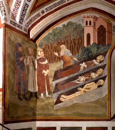 El encuentro de los tres vivos y los tres muertos (detalle) de Sienese School