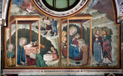 La Natividad y Adoración de los Magos. Fresco de la Escuela de Siena. Siglo XIV. Capilla de la Virgen. Monasterio de San Benedetto (Sacro Speco), Subiaco (Roma), Italia de Sienese School