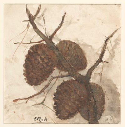 Manzanas de abeto en una rama de Sientje Mesdag van Houten