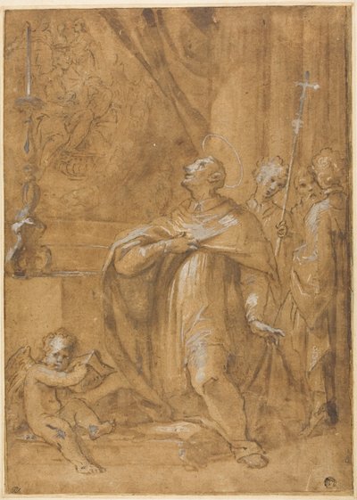 San Carlos Borromeo Adorando una Imagen del Nacimiento de la Virgen de Sigismondo Caula
