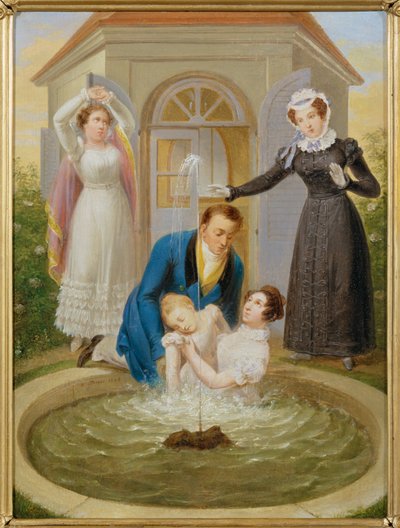 Rescate de un niño caído en el estanque de un jardín - Salvan a un niño de morir ahogado en el estanque de un jardín ... de Sigmund Ferdinand Ritter von Perger