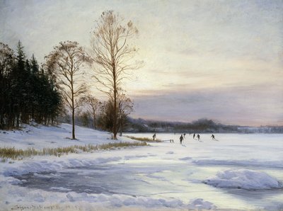 Patinadores en un estanque congelado de Sigvard Hansen