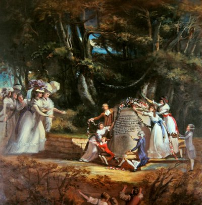 Los hijos de la Duquesa de Orleans saludan a su madre en el monumento erigido por ellos para conmemorar su recuperación de salud tras una visita a Spa en 1787 de Silvestre Mirys
