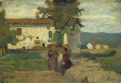 Campesinos al sol, c.1863 (óleo sobre lienzo sobre cartón) de Silvestro Lega