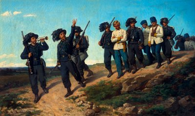 Guardias llevando prisioneros de Silvestro Lega