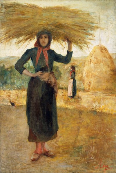 Haciendo heno, circa 1890, por Silvestro Lega (1826-1895) de Silvestro Lega