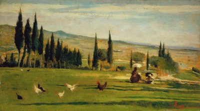 Paisaje alrededor de la ciudad de Gabbro, c.1889-90 (óleo sobre tabla) de Silvestro Lega
