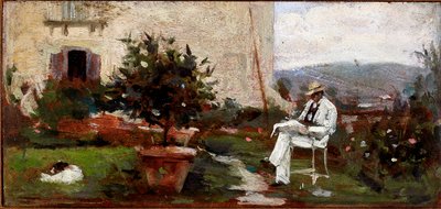 Luigi Tommasi en su jardín de Silvestro Lega