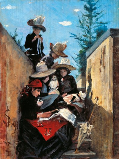 Sra. Clementina Fiorini con sus hijas en Poggio Piano de Silvestro Lega