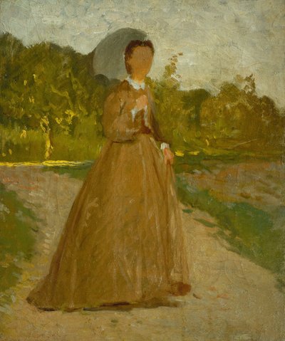 Mujer en el jardín, c.1864 (óleo sobre lienzo) de Silvestro Lega