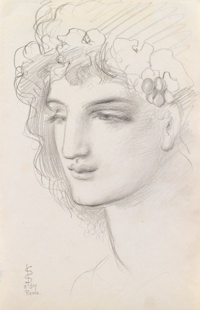 Estudio de una cabeza con guirnalda, 1867 de Simeon Solomon