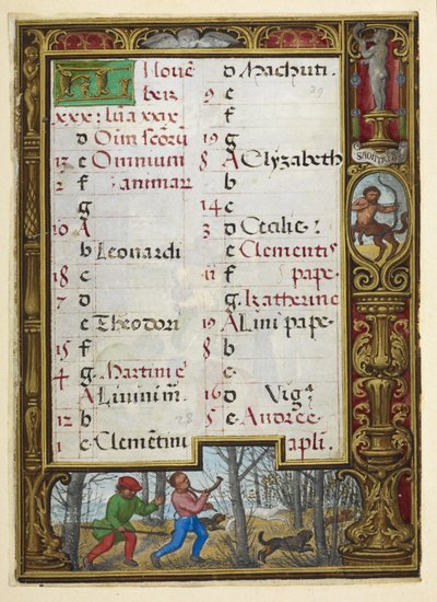 Página del calendario de noviembre, ilustración de 