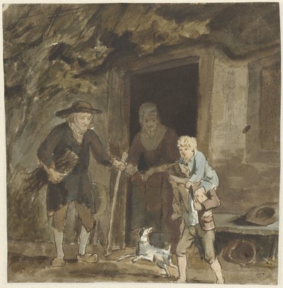 Familia campesina en la puerta de su casa de Simon Andreas Krausz