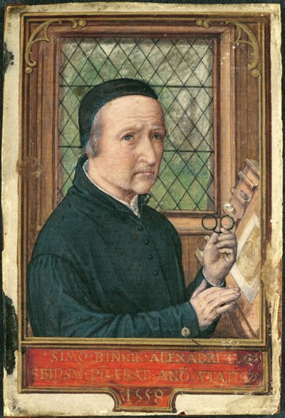 Autorretrato de Simon Bening, de un Libro de Horas, c.1540 de Simon Bening