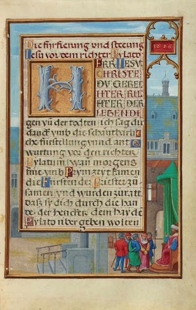 Rand mit einem gefangenen Propheten vor einem Fürsten oder König de Simon Bening