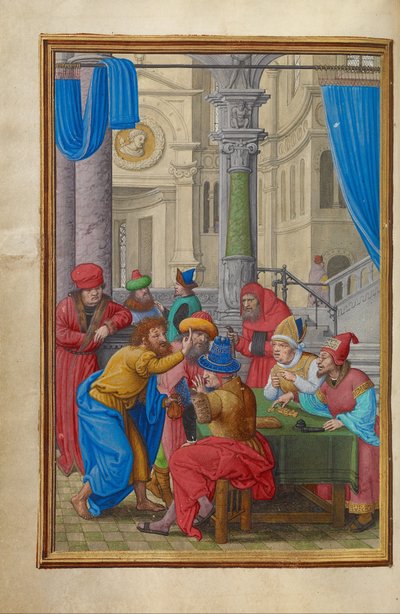 Judas recibiendo las treinta piezas de plata de Simon Bening