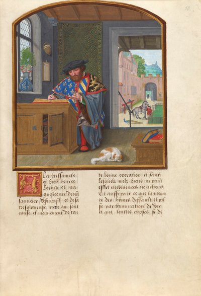 El rey de armas de la Orden del Toisón de Oro escribiendo sobre Jacques de Lalaing, c.1530-40 de Simon Bening