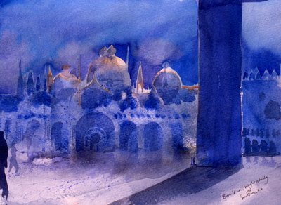 Basílica, estudio nocturno, 2006 (acuarela sobre papel) de Simon Fletcher