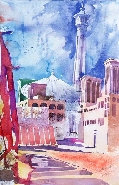 Bastakia, Dubai, 2004 (acuarela sobre papel) de Simon Fletcher