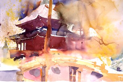 Puente de Chion en Kioto, 2000 (acuarela) de Simon Fletcher