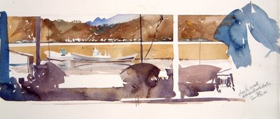 Muro del muelle Amanohashidate, 2000 (acuarela) de Simon Fletcher