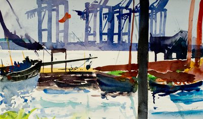 Hamburgo, puerto de contenedores, 2009 (acuarela) de Simon Fletcher