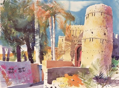 Nizwa Omán, Antigua puerta sur, 2005 (acuarela) de Simon Fletcher