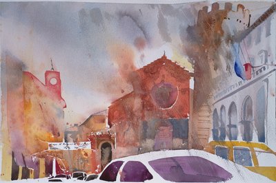 Plaza de Orvieto, Italia 2002 (acuarela) de Simon Fletcher