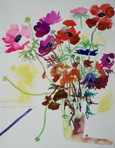 Ranúnculos y anémonas, 2010 (acuarela) de Simon Fletcher